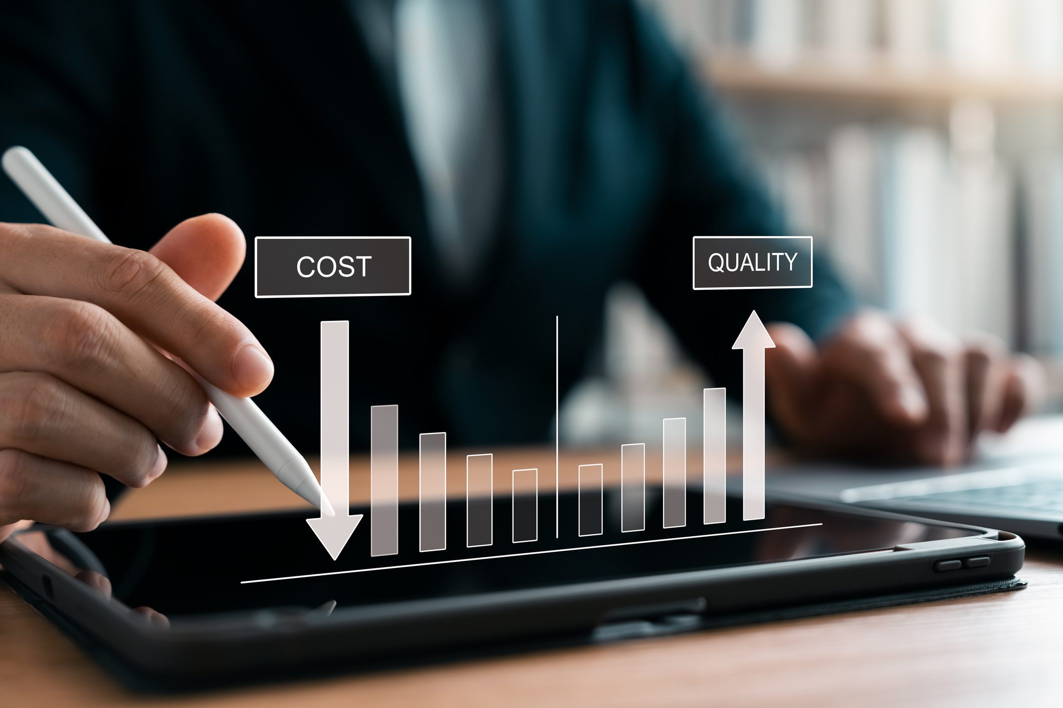 Tablet displaying cost and quality chart