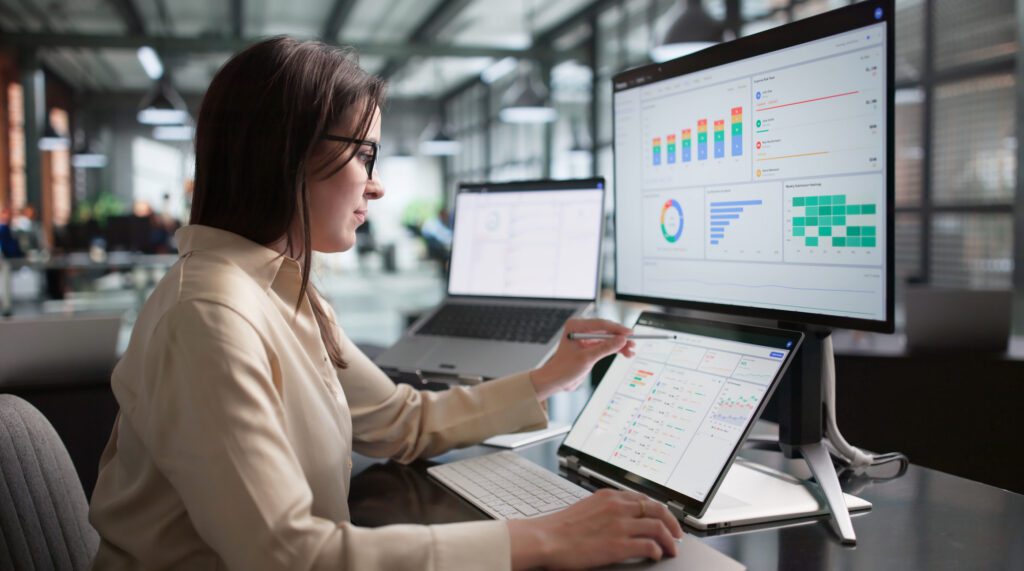 Office worker reviewing business analytics