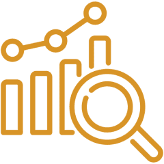 Data analysis icon with magnifying glass